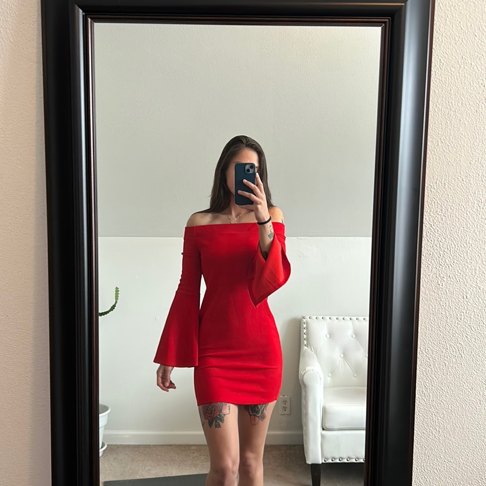 Red long sleeve mini dress
